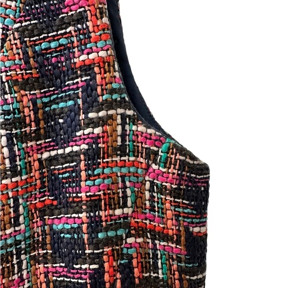 Shoshanna Navy Pink Multicolor Textured Tweed Sleeveless Fit & Flare Dress - Picture 8 of 12